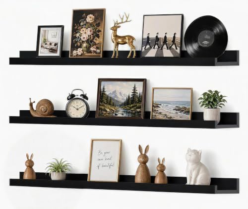 36inch Long Floating Shelves for Wall Decor, 3-Set Shelves with Lip, Black
