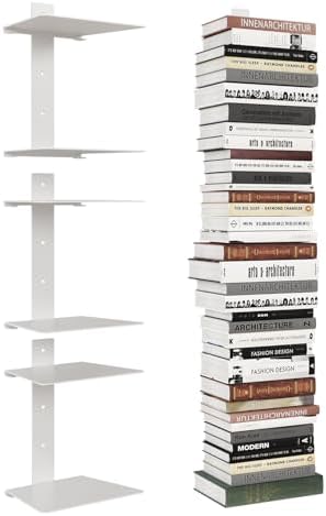Wawocs Invisible Bookshelves for Wall, 6 Tier Floating Bookshelf Made of Heavy Duty Metal, Vertical Spine Book Tower Han
