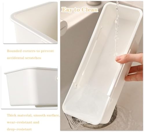 Expandable Storage Drawer Organizers Sliding Bin Plastic Desk Drawer Trays with Removable Dividers Adjustable Makeup Sto