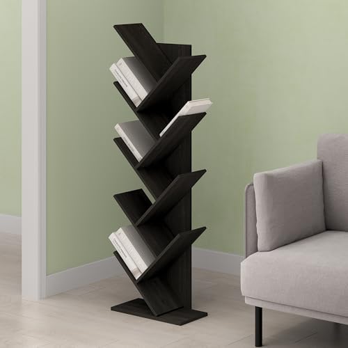 Ipoh Tree Book Shelf, 9-Tier Tree Bookcase, for Narrow Space, Books, CDs, Magazines, Charcoal
