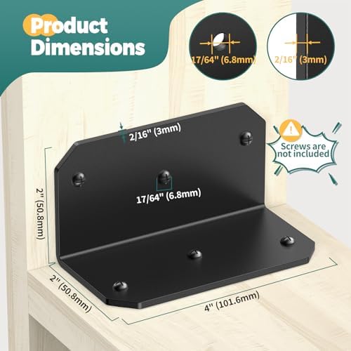 4 Inch Galvanized L Bracket, 90 Degree Corner Brace for Wood, 4"×2"×2" Heavy Duty Angle Bracket for Floating Shelves, Fu