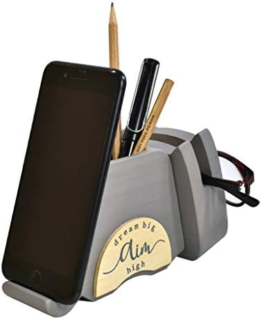I'm Wood Multipurpose Eyeglass Phone Pen & Pencil Holder Stand Stationery Desk Organizer Accessories, For Home Office Desktop Decor Birthday Graduation Gifts “Dream Big Aim High” (Cat)