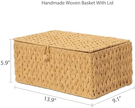 Handwoven Paper Rope Basket with Lid Storage Organizer