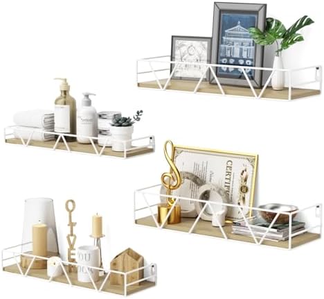 Floating Shelves Set of 4, Wood Wall Shelf, Farmhouse Shelf for Bedroom