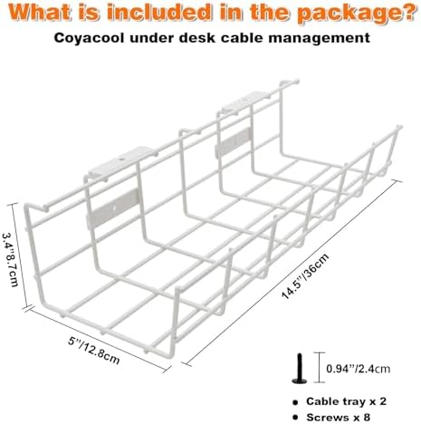Under Desk Cable Management- 4 Pack Cord Organizer. Metal Wire Cable Management Tray for Office, Studio and Home. Super 