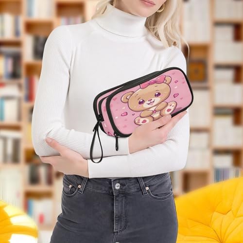 Cute Bear Pencil Case Box Boys Girls Large Pencil Pouch with Zipper Compartments Big Capacity Stationery Pen Bag Organizer for Kids Teens Adults School
