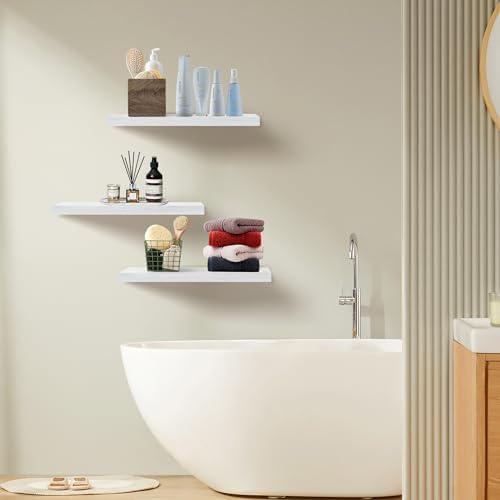 Upassion Floating Shelves for Wall Set of 3, 24" White Wall Shelves for Home Decor, Frame Display White Floating Shelf f