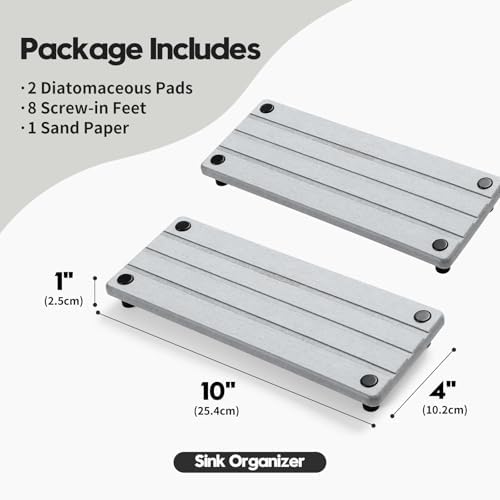 Razborci 2 Pack Fast Drying Water Absorbing Diatomite Stone Mat Tray for Kitchen & Bathroom Counter - Instant Dry Sink C