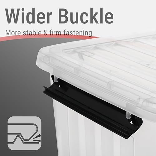 Cetomo Plastic Storage Bins, Lidded Storage Box with Wheels for Home Office Dorm, Wheeled, Stackable, Clear, 85Quart-6 P