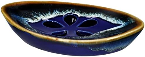 Ceramic Soap Dish with Self Draining Tray for Bar Soap, Bathroom, Kitchen (Blue No.2)