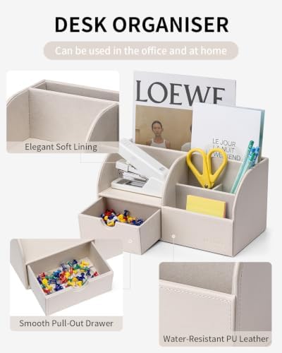 VLANDO PU Leather Desk Organizer with Drawer,6 Compartments
