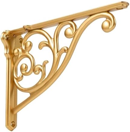 Ornate Decorative Shelf Brackets 10 inch Small Wall Mounted Shelving Bracket 4 Pack Antique Gold Vintage Shelf Bracket V