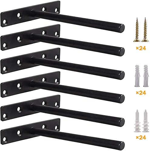 Blind Floating Shelf Brackets - DIY Heavy Duty 8 inch Wall Shelf Brackets, Solid Stainless Steel Matte Black Hidden Supp