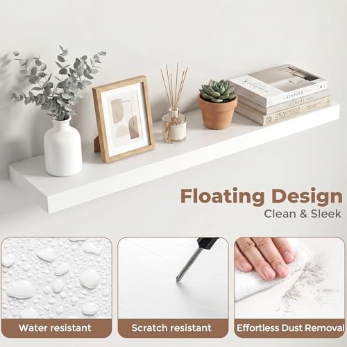 32 Inch Floating Shelves for Wall, 6.5"D Wood Storage Shelves, White Finish