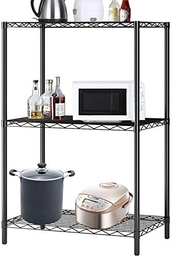 Storage Shelves Metal Wire Shelving Unit NSF Heavy Duty 3-Tier Height Adjustable Utility Steel Garage Shelving with Leve
