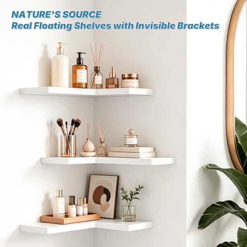 Floating Corner Shelves Wall Mounted with Invisible Brackets Set of 3