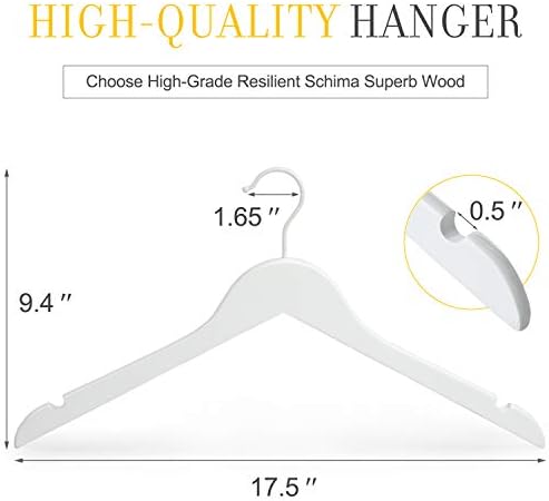 TOPIA HANGER Wooden Hangers 18 Pack, Premium Bride Hanger for Wedding Dress, White Wood Suit Coat Hanger with 360°Swivel White Hook, Extra Smoothly Cut Notches-CT21W