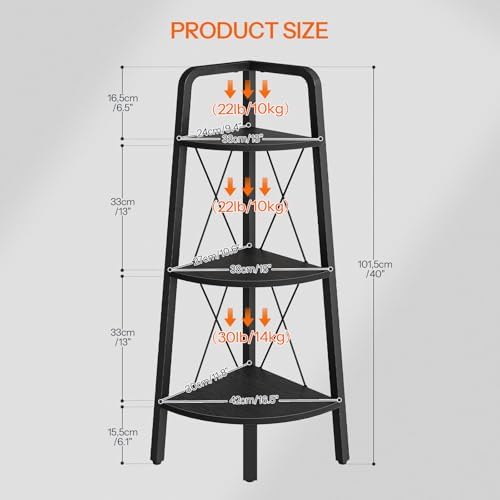 HOOBRO Corner Shelf, 3-Tier Corner Shelf Stand, 40" Tall Ladder Bookshelf, Industrial Corner Display Shelf Plant Stand f