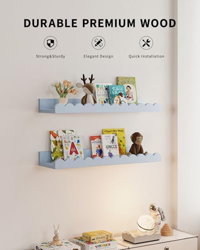 Shario Nursery Book Shelves, 4-Pack White Floating Shelves for Wall Kids, Scalloped Shelves, Wall Book Shelves for Bedro