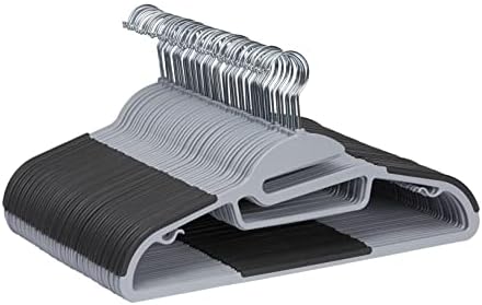 Amazon Basics Space Saving Non-Slip Rubber Coated Plastic Hangers with 360° Swivel Hook, Thin, Gray, Pack of 50