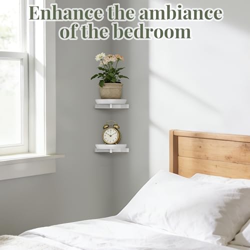 BXF Floating Plant Shelves for Wall Set of 2, Heavy Duty Matte White Corner Wall Planters for Indoor Plants, Minimalist 