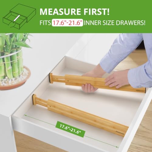 ANTOWIN Bamboo Drawer Dividers Organizers 16pcs, Expandable Drawer Separators Splitter, 17-22 inches Long Adjustable Spr