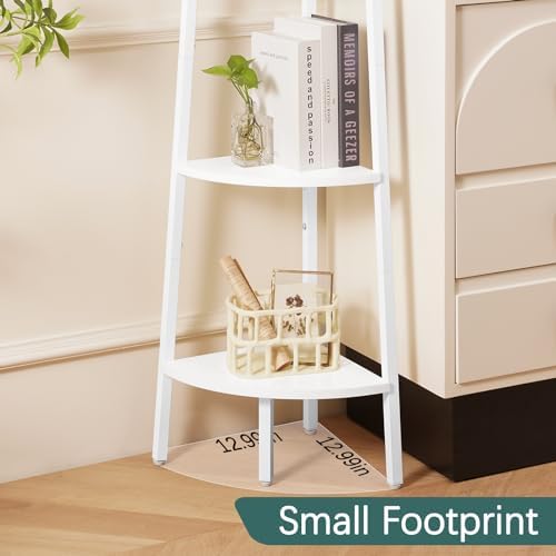 Yoobure Corner Shelf, 4-Tier Corner Bookshelf with Metal Frame & Wood Ladder Shelves - Display Shelf & Tall Bookcase, Pl