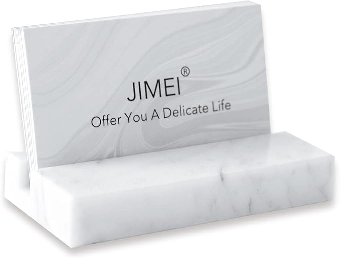 JIMEI Business Card Holder for Desk - Business Card Display Holder - Made of White Carrara Marble - Desk Organizer Stand for 25 Business Cards - Cute Office Desktop Accessory for Men and Women