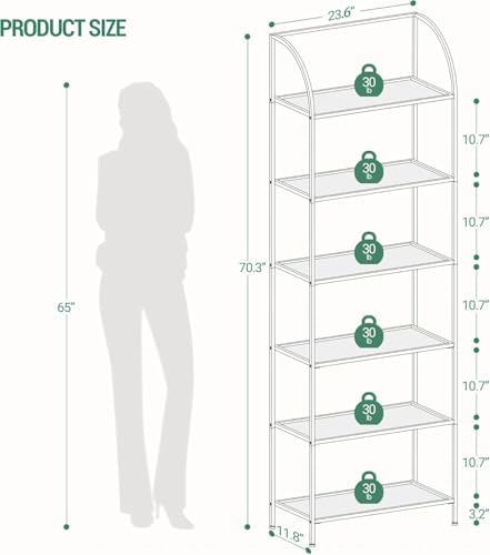 Hzuaneri Bookcase Bookshelf, Tempered Glass Arched Bookshelf