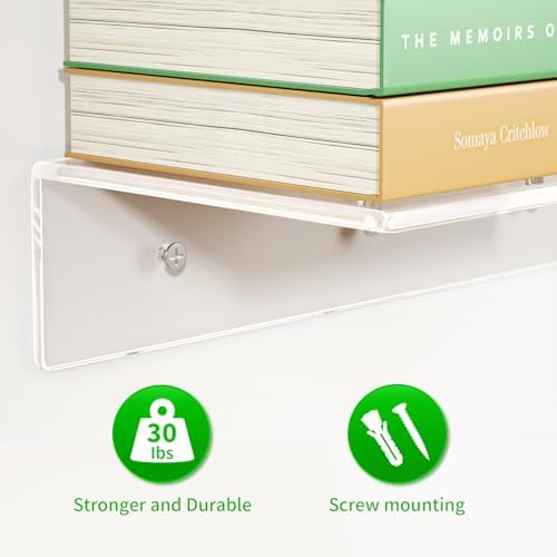 FEMELI 2 PCS 24" Acrylic Floating Shelves, Clear Shelf for Wall Display