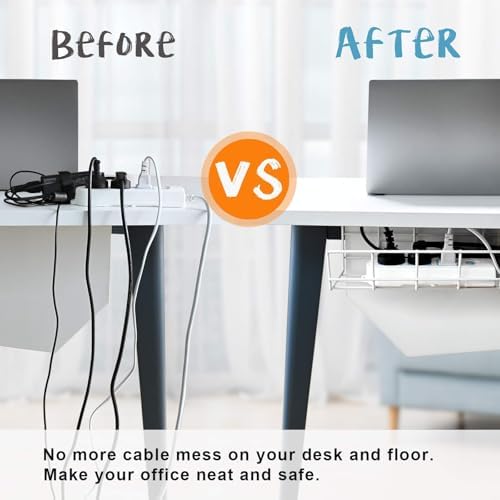 Under Desk Cable Management- 6 Pack Cord Organizer. Metal Wire Cable Management Tray for Office, Studio and Home. Super 
