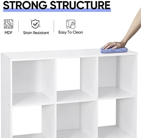 SUPER DEAL 9 Cube Storage Organizer 11 inch Cube Storage Shelf 3 x 3 Wood Bookcase Display Bookshelf with 5 Removable Ba