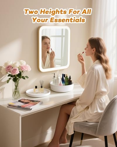 Vanity Tray for Bathroom, 10 Inch and 9.1 Inch Round Perfume Tray, Plastic Bathroom Counter Organizer, Yellow Bathroom D