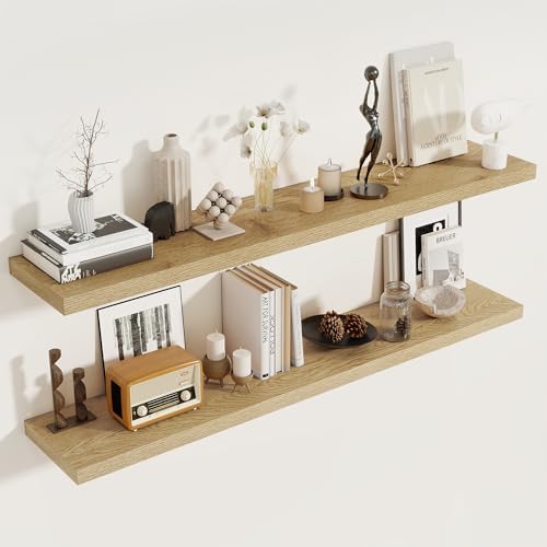 Fun Memories 55 Inch Floating Shelves for Wall 2 Pack Shelves for Bedroom|Kitchen|Bathroom Wall Mounted Rustic Wood Floa