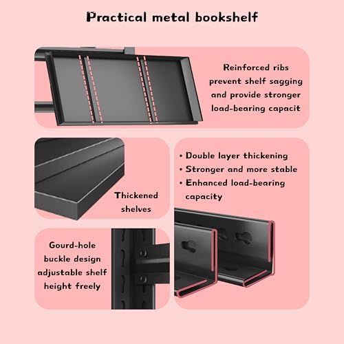 Bolt-Free Book Shelf, Metal Adjustable Bookshelf, Wide Heavy Duty Bookcase