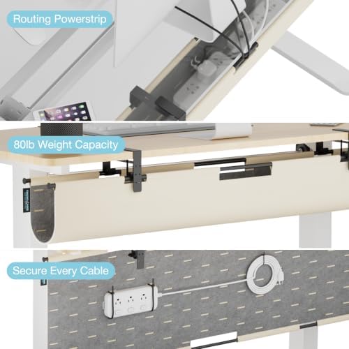No Drill Under Desk Cable Management Tray, 30" Felt Cord Organizer