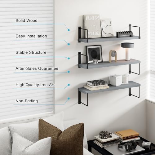 Floating Shelves, 17 In Bookshelves for Room Wall, Shelves on Wall (Grey)