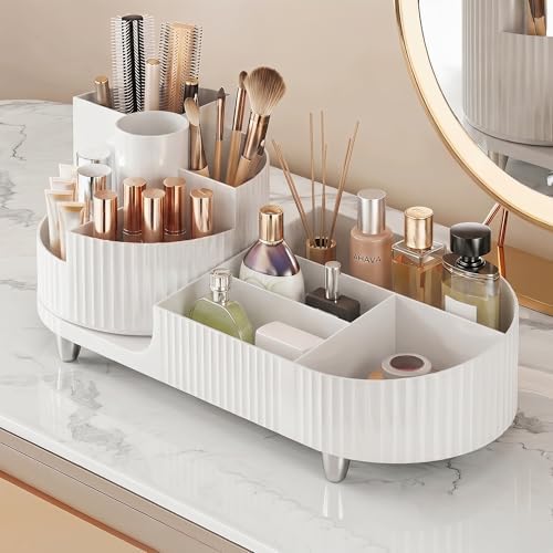 Booklov Rotating Makeup Organizer for Vanity Countertop, White