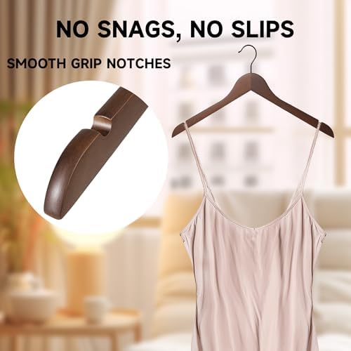 Wooden Top Hangers with 360° Swivel Hook, Walnut, 24-Pack