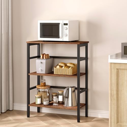 HOOBRO 3 Tier Bookshelf, 23.6" L Industrial Bookcase, Record Storage Rack with Side Fence, Storage Shelf with Metal Fram