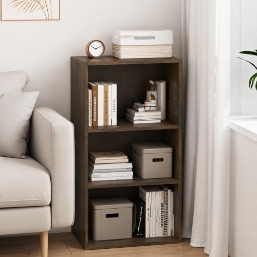 POWERSTONE 3 Tier Bookcase, Small Open Bookshelf, Wooden Storage Book Shelf with Adjustable Panels for Living Room, Home