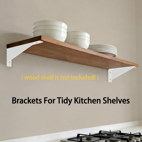 BRATA Wall Shelf Brackets 12 Inch White, 4 Pack, Brackets for Shelves