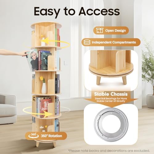 Rotating Bookshelf,Revolving Bookcase,Stackable Bookshelf Organizer, Swivel Bookcase Round Bookshelf, Book Shelf for Bed