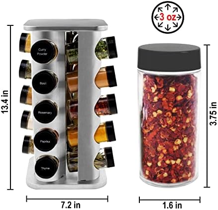 Orii 20 Jar Rotating Spice Rack with Spices Included & 5-Year Free Spice Refill Program – Stainless Steel Countertop Spi