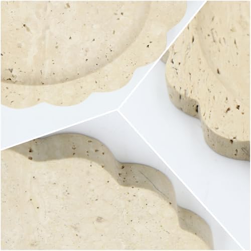 Round Marble Decorative Tray with Scalloped Edge, Luxury Natural Stone Bathroom Vanity Tray, Dresser Top Perfume Coffee 