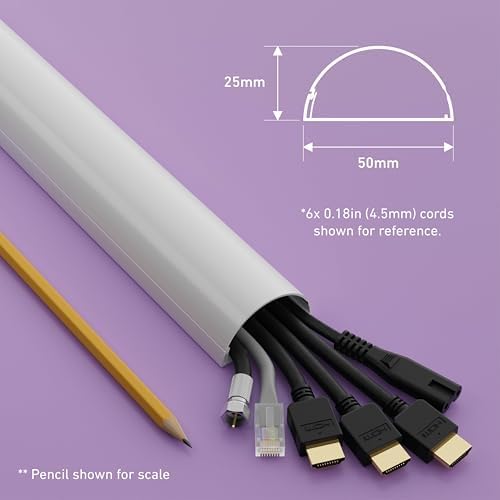 D-Line Half Round Cord Hider, Patented Cable Cover, Hide TV Wall Mount Wires, Raceway for Cords, Decorative Wire Covers,