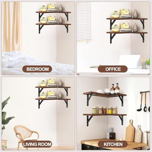 Set of 4 Corner Floating Shelves, L-Shaped Corner Shelf,Dark Brown