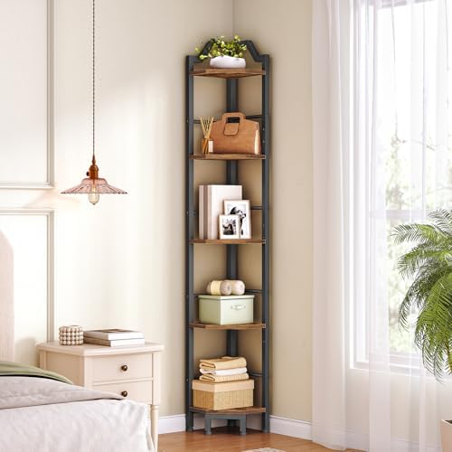HOOBRO Narrow Corner Shelf Stand, 5-Tier Corner Shelf, 63” Tall Multipurpose Corner Bookshelf, Standing Display Shelf Pl