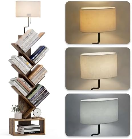XBurmo 6 Tier Tree Bookshelf with Lights - Small Bookcase, Compact Book Tower with Drawer, Corner Bookshelf for Bedroom,