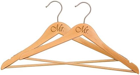 NAHANCO MRMR20017WBENG Same Sex, LGBT, Gay Pride Hanger Set, Natural Wood Hangers Engraved with (Mr. and Mr.), 17” (2-pi
